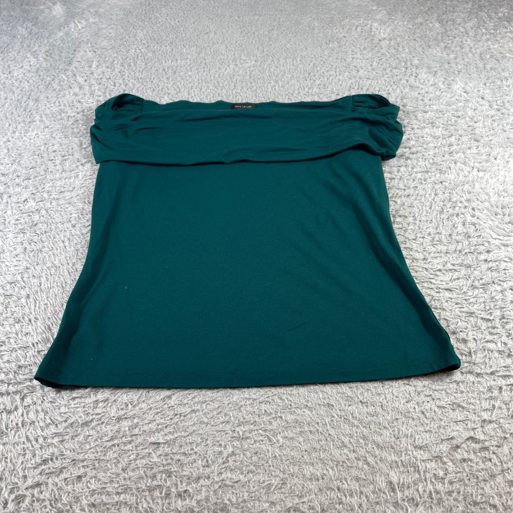 Ann Taylor Teal Green Off Shoulder Fold Over Knit Top Blouse Small RN77379